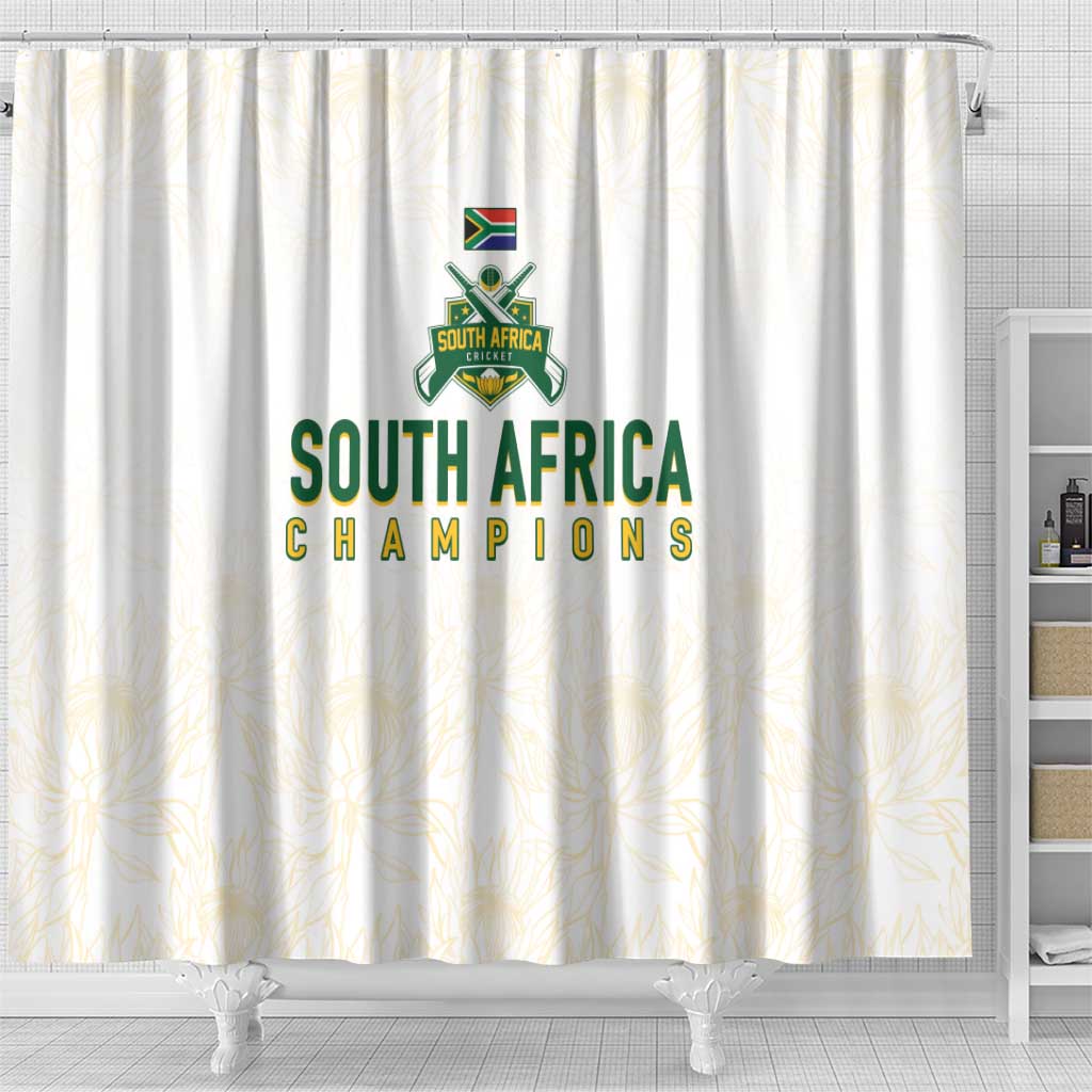 South Africa Cricket Champion Shower Curtain Gold Proteas - All White - Wonder Print Shop
