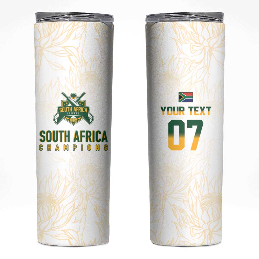 South Africa Cricket Champion Custom Skinny Tumbler Gold Proteas - All White - Wonder Print Shop