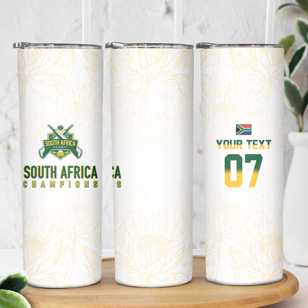 South Africa Cricket Champion Custom Skinny Tumbler Gold Proteas - All White - Wonder Print Shop