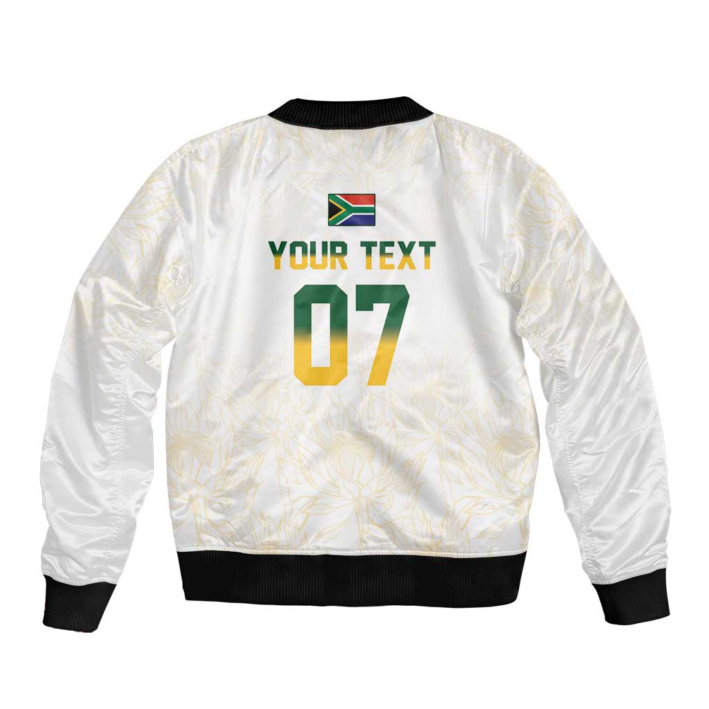 South Africa Cricket Champion Custom Sleeve Zip Bomber Jacket Gold Proteas - All White - Wonder Print Shop