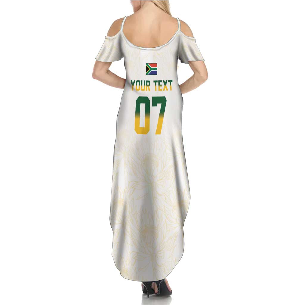 South Africa Cricket Champion Custom Summer Maxi Dress Gold Proteas - All White - Wonder Print Shop