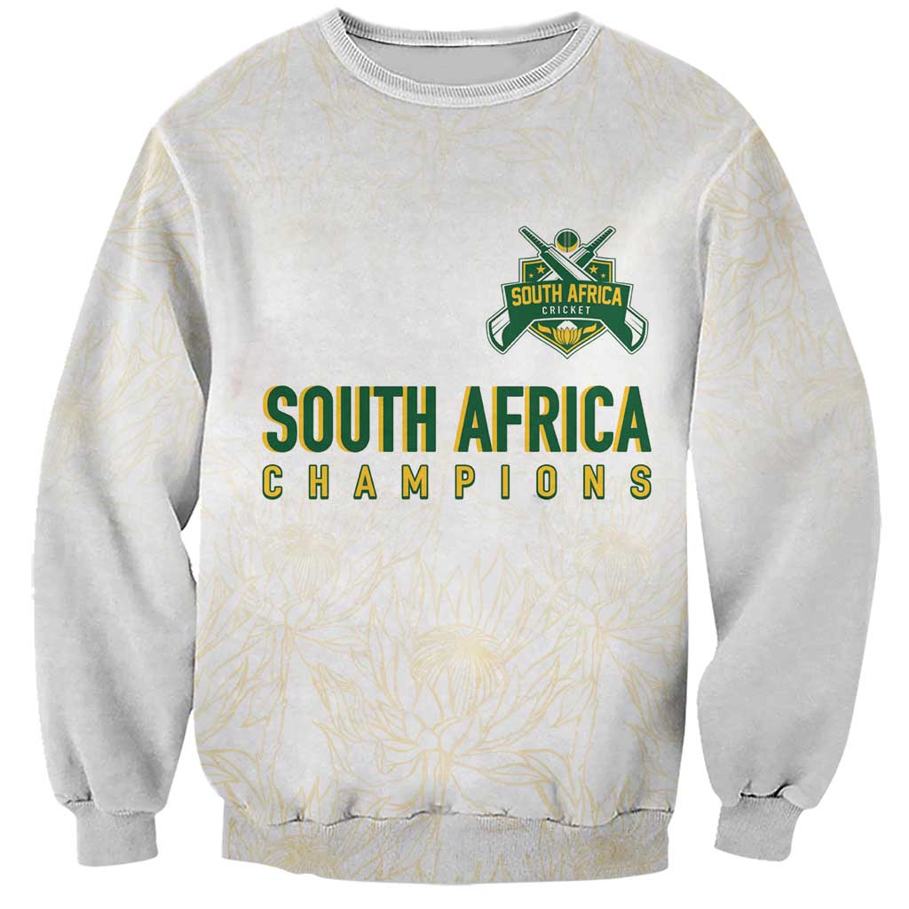 South Africa Cricket Champion Custom Sweatshirt Gold Proteas - All White - Wonder Print Shop
