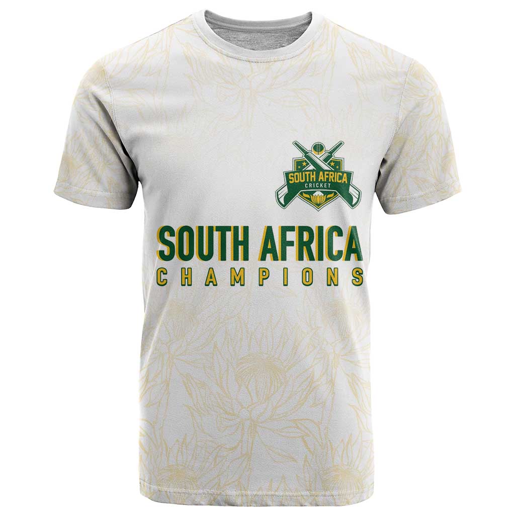 South Africa Cricket Champion Custom T Shirt Gold Proteas - All White - Wonder Print Shop
