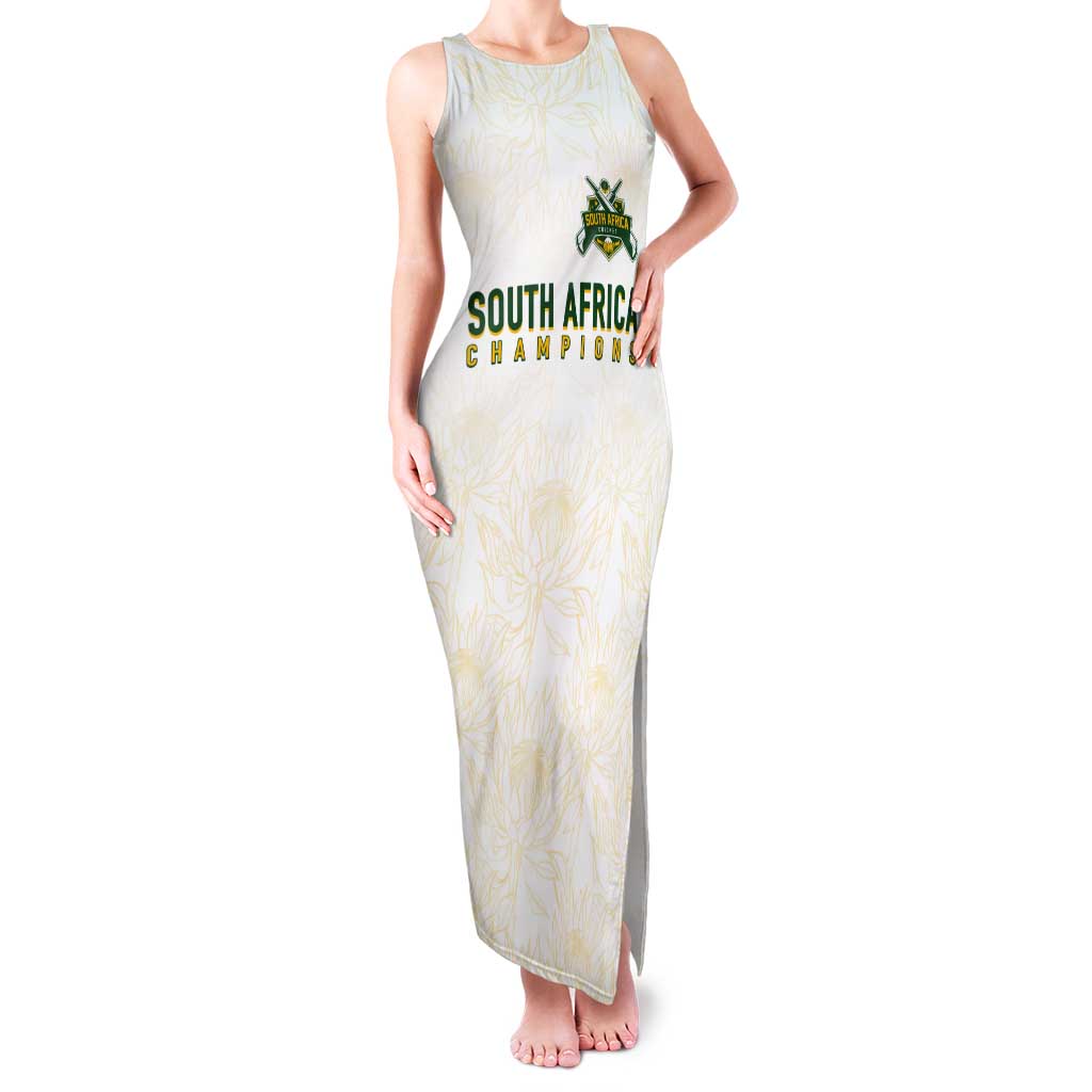 South Africa Cricket Champion Custom Tank Maxi Dress Gold Proteas - All White - Wonder Print Shop