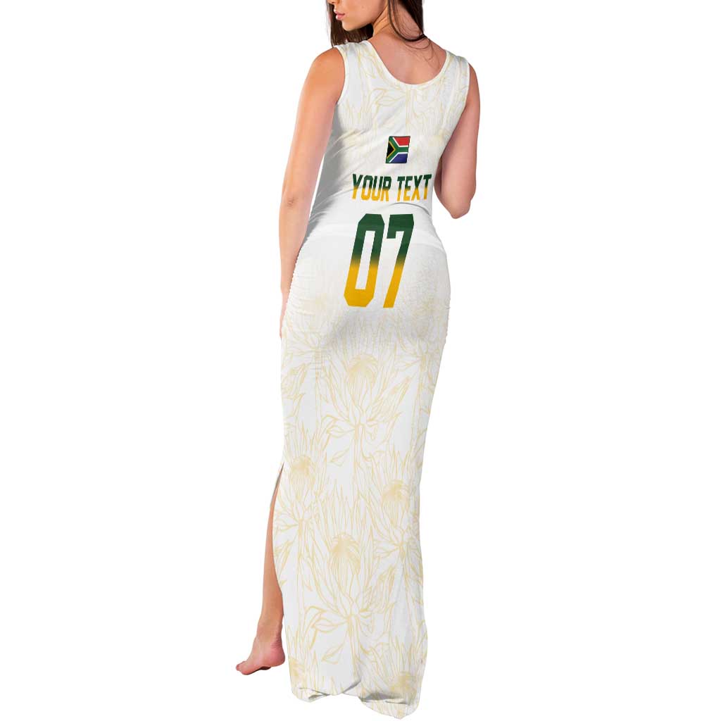 South Africa Cricket Champion Custom Tank Maxi Dress Gold Proteas - All White - Wonder Print Shop