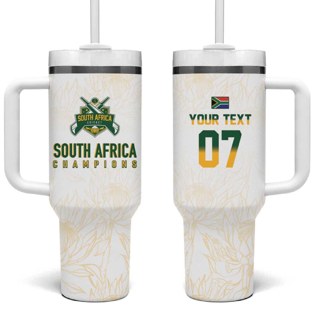 South Africa Cricket Champion Custom Tumbler With Handle Gold Proteas - All White - Wonder Print Shop