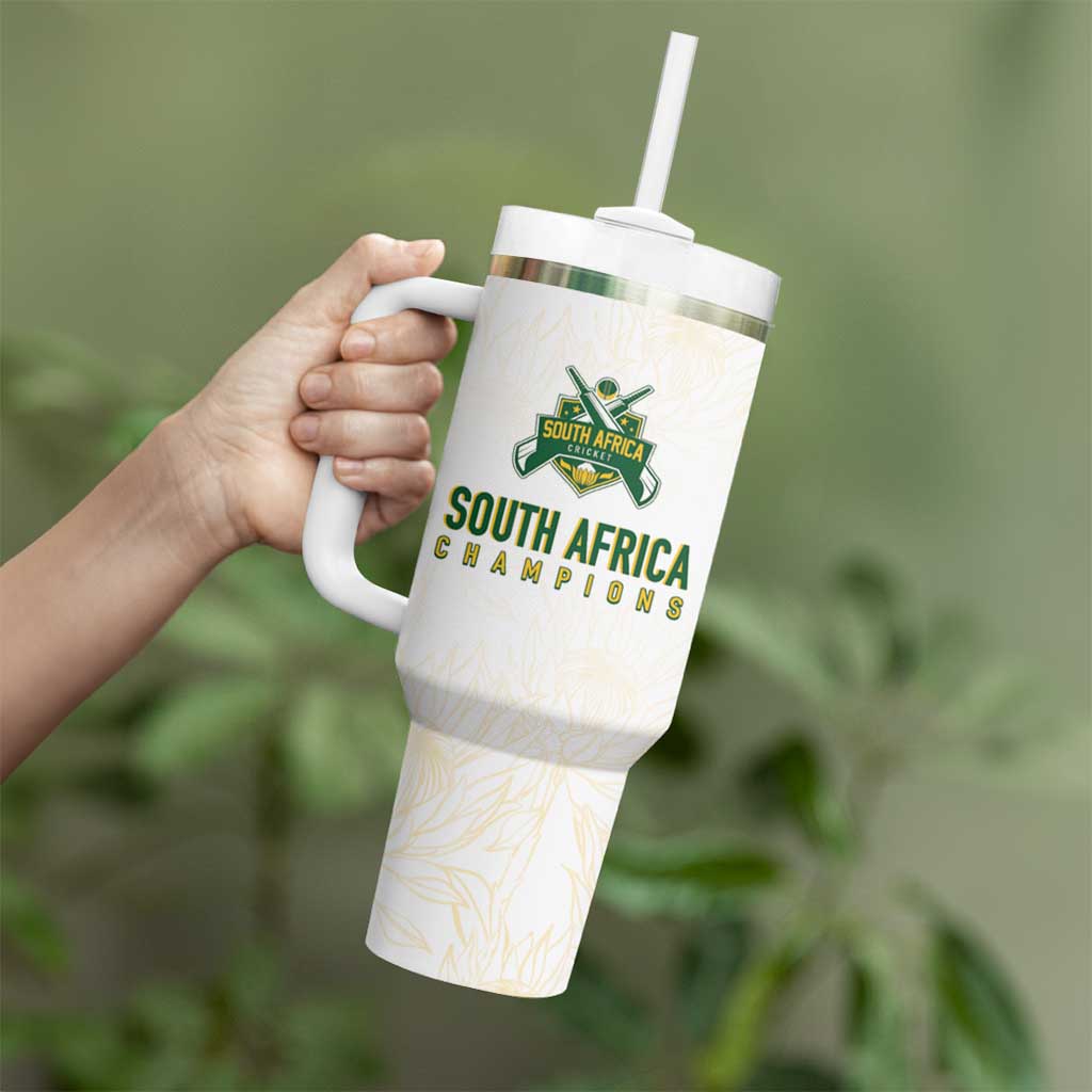 South Africa Cricket Champion Custom Tumbler With Handle Gold Proteas - All White - Wonder Print Shop
