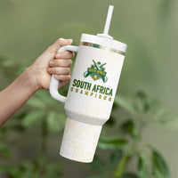 South Africa Cricket Champion Custom Tumbler With Handle Gold Proteas - All White - Wonder Print Shop