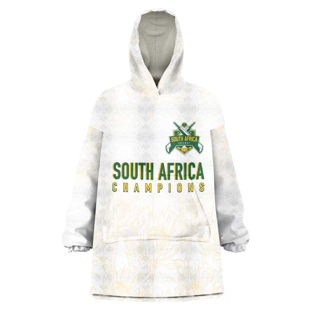 South Africa Cricket Champion Custom Wearable Blanket Hoodie Gold Proteas - All White - Wonder Print Shop