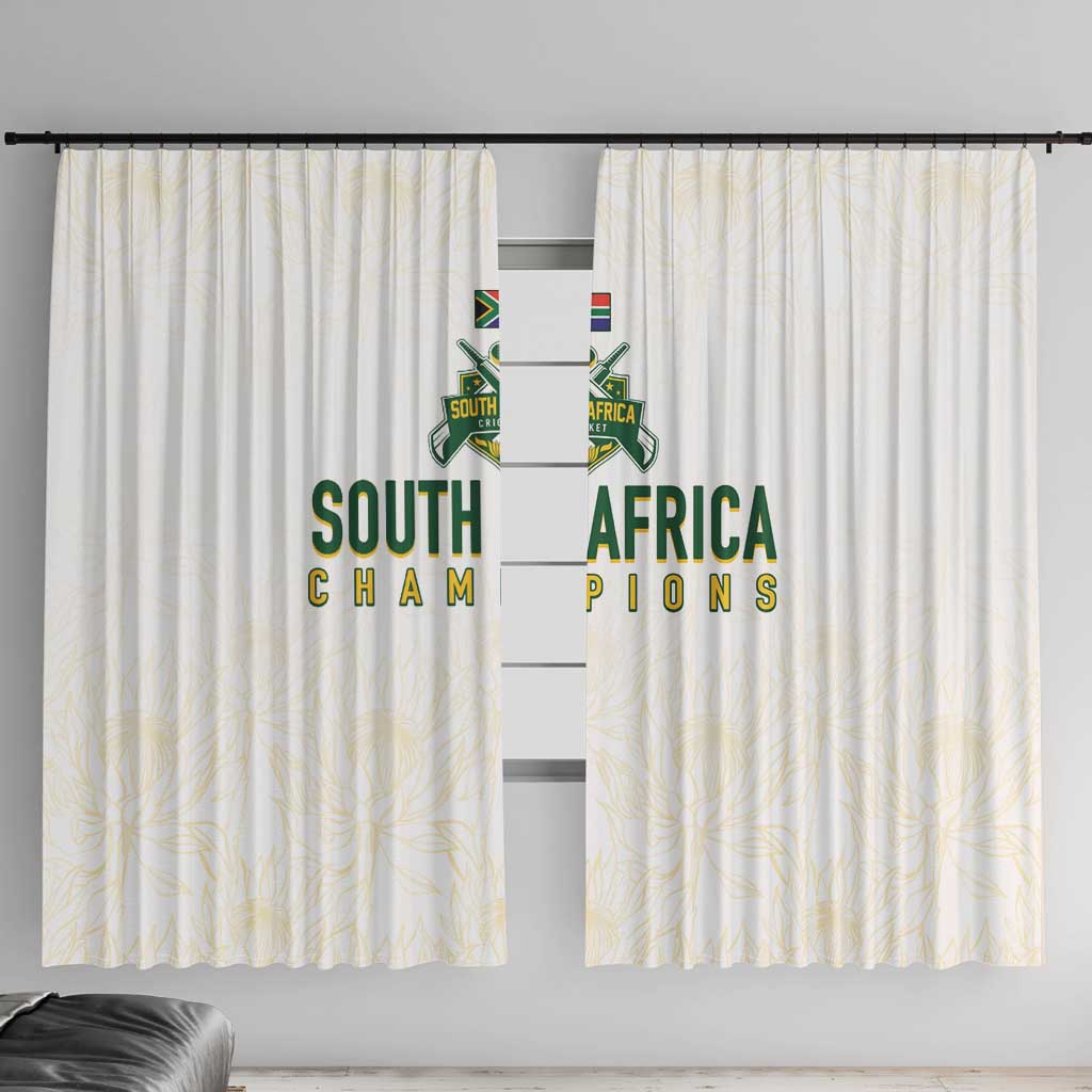 South Africa Cricket Champion Window Curtain Gold Proteas - All White - Wonder Print Shop