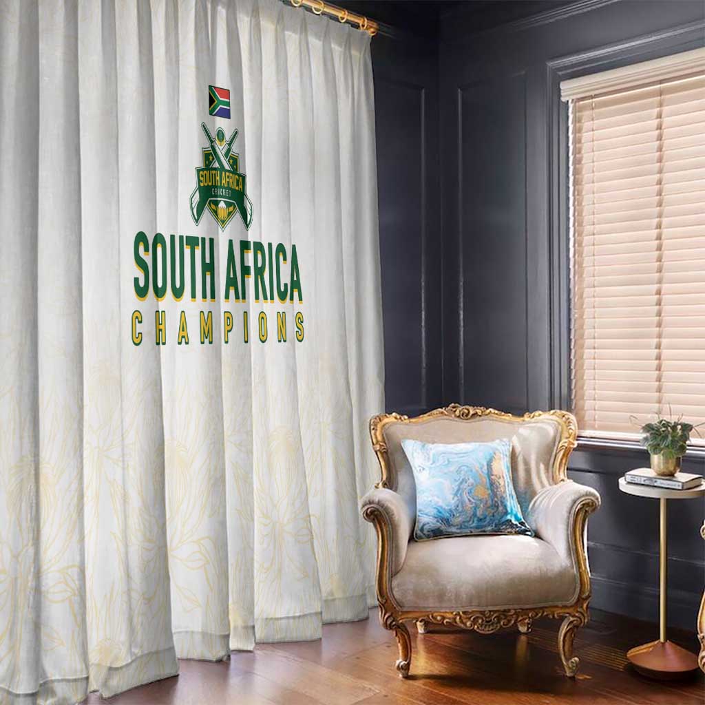 South Africa Cricket Champion Window Curtain Gold Proteas - All White - Wonder Print Shop