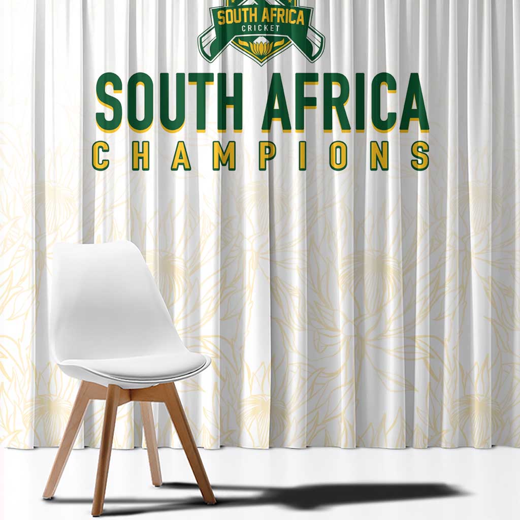 South Africa Cricket Champion Window Curtain Gold Proteas - All White - Wonder Print Shop