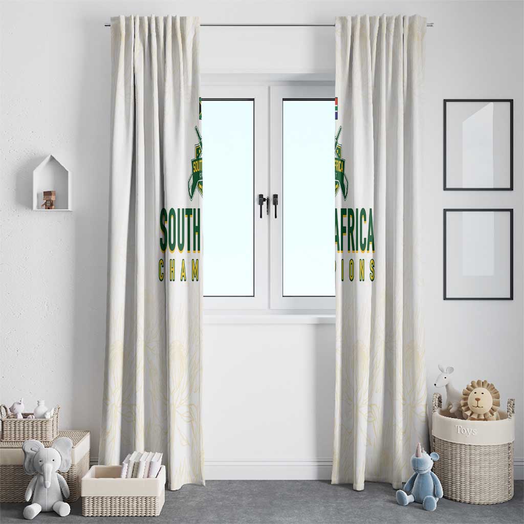 South Africa Cricket Champion Window Curtain Gold Proteas - All White - Wonder Print Shop