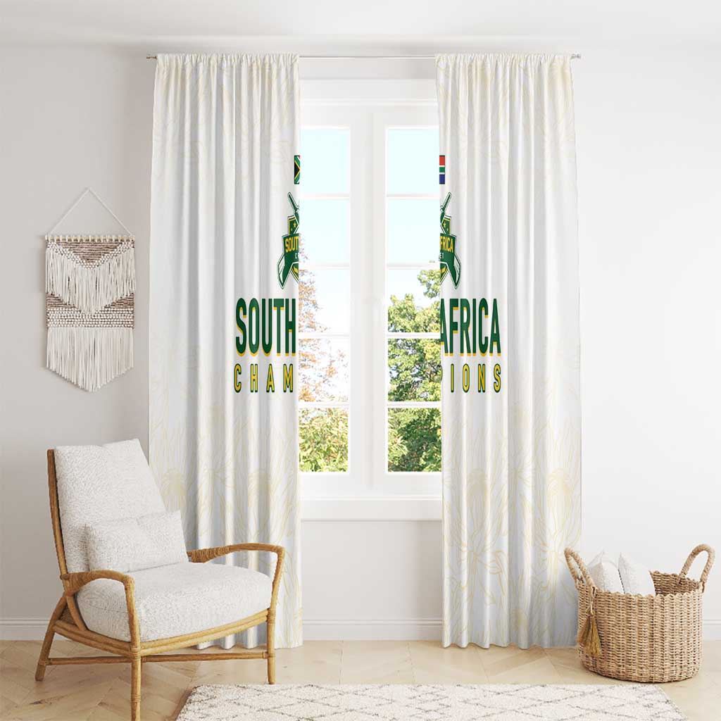 South Africa Cricket Champion Window Curtain Gold Proteas - All White - Wonder Print Shop