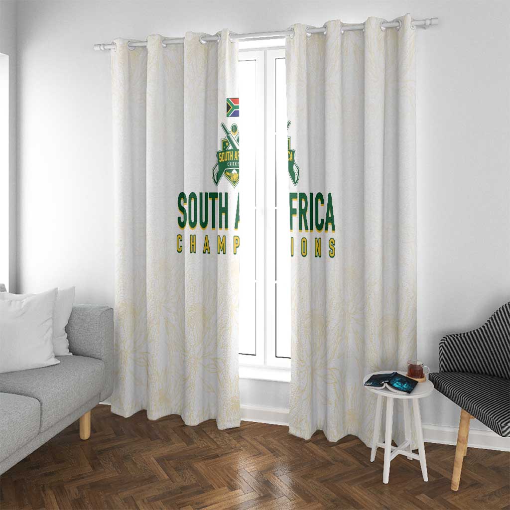 South Africa Cricket Champion Window Curtain Gold Proteas - All White - Wonder Print Shop