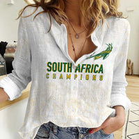 South Africa Cricket Champion Custom Women Casual Shirt Gold Proteas - All White - Wonder Print Shop