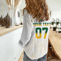 South Africa Cricket Champion Custom Women Casual Shirt Gold Proteas - All White - Wonder Print Shop