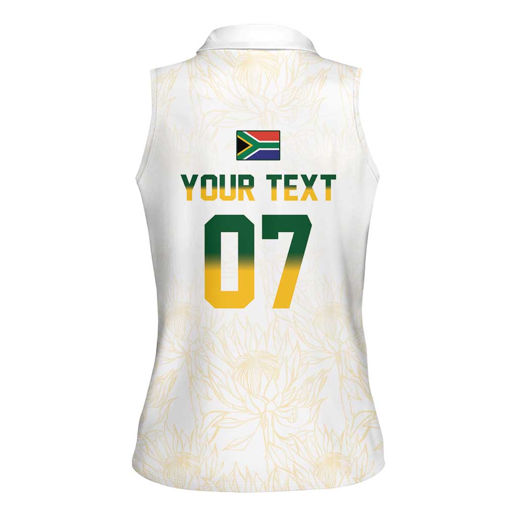 South Africa Cricket Champion Custom Women Sleeveless Polo Shirt Gold Proteas - All White - Wonder Print Shop