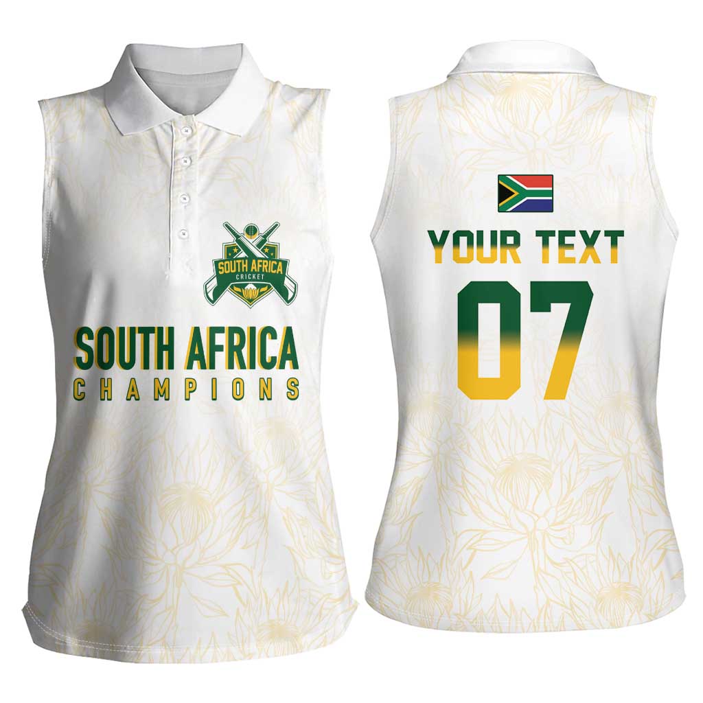 South Africa Cricket Champion Custom Women Sleeveless Polo Shirt Gold Proteas - All White - Wonder Print Shop