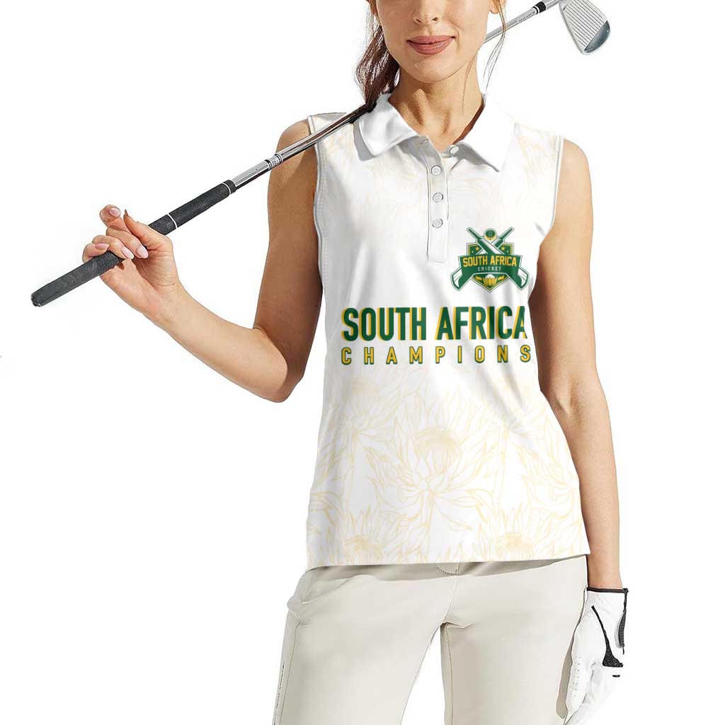 South Africa Cricket Champion Custom Women Sleeveless Polo Shirt Gold Proteas - All White - Wonder Print Shop