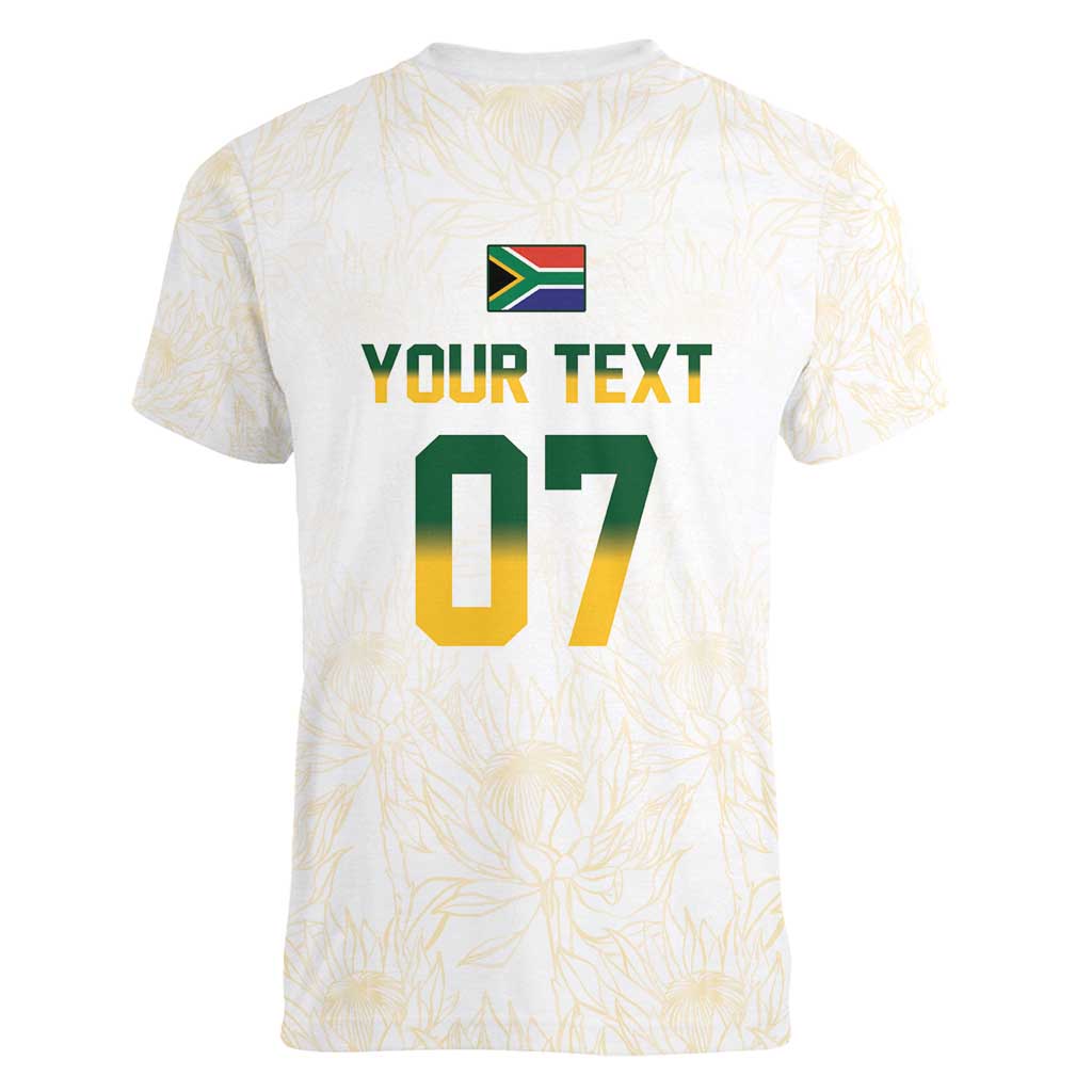 South Africa Cricket Champion Custom Women V-Neck T-Shirt Gold Proteas - All White - Wonder Print Shop