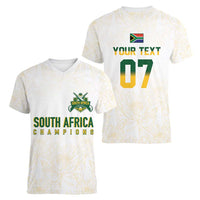 South Africa Cricket Champion Custom Women V-Neck T-Shirt Gold Proteas - All White - Wonder Print Shop