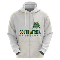 South Africa Cricket Champion Custom Zip Hoodie Gold Proteas - All White - Wonder Print Shop