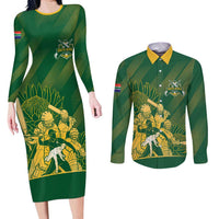 South Africa Cricket Champion Custom Couples Matching Long Sleeve Bodycon Dress and Long Sleeve Button Shirt Proteas Rock The World - Wonder Print Shop