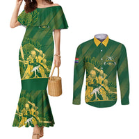 South Africa Cricket Champion Custom Couples Matching Mermaid Dress and Long Sleeve Button Shirt Proteas Rock The World - Wonder Print Shop