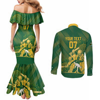 South Africa Cricket Champion Custom Couples Matching Mermaid Dress and Long Sleeve Button Shirt Proteas Rock The World - Wonder Print Shop