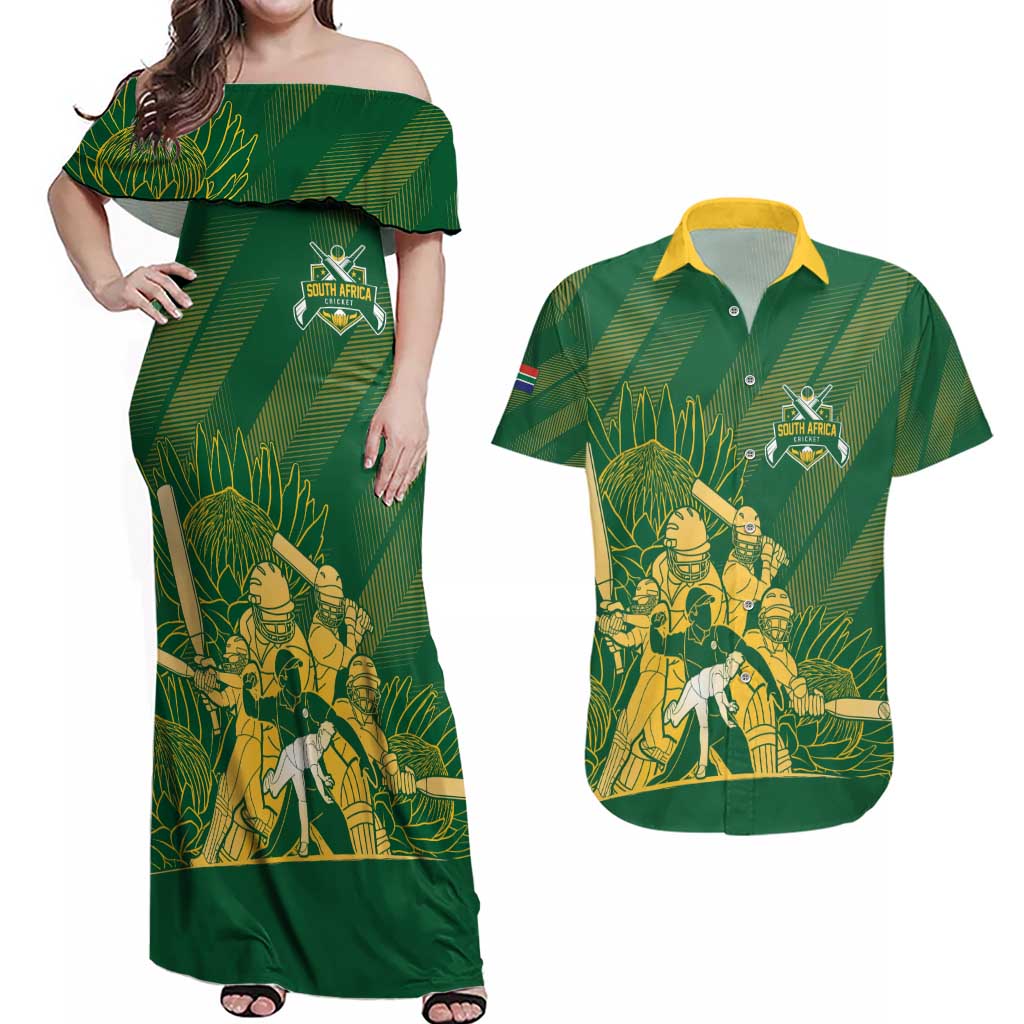 South Africa Cricket Champion Custom Couples Matching Off Shoulder Maxi Dress and Hawaiian Shirt Proteas Rock The World - Wonder Print Shop
