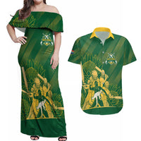 South Africa Cricket Champion Custom Couples Matching Off Shoulder Maxi Dress and Hawaiian Shirt Proteas Rock The World - Wonder Print Shop
