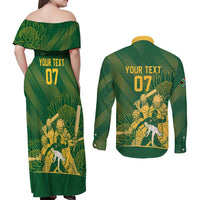 South Africa Cricket Champion Custom Couples Matching Off Shoulder Maxi Dress and Long Sleeve Button Shirt Proteas Rock The World - Wonder Print Shop