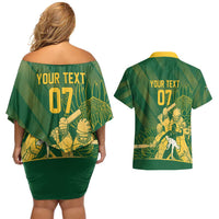 South Africa Cricket Champion Custom Couples Matching Off Shoulder Short Dress and Hawaiian Shirt Proteas Rock The World - Wonder Print Shop