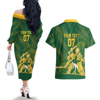 South Africa Cricket Champion Custom Couples Matching Off The Shoulder Long Sleeve Dress and Hawaiian Shirt Proteas Rock The World - Wonder Print Shop