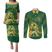 South Africa Cricket Champion Custom Couples Matching Puletasi and Long Sleeve Button Shirt Proteas Rock The World - Wonder Print Shop
