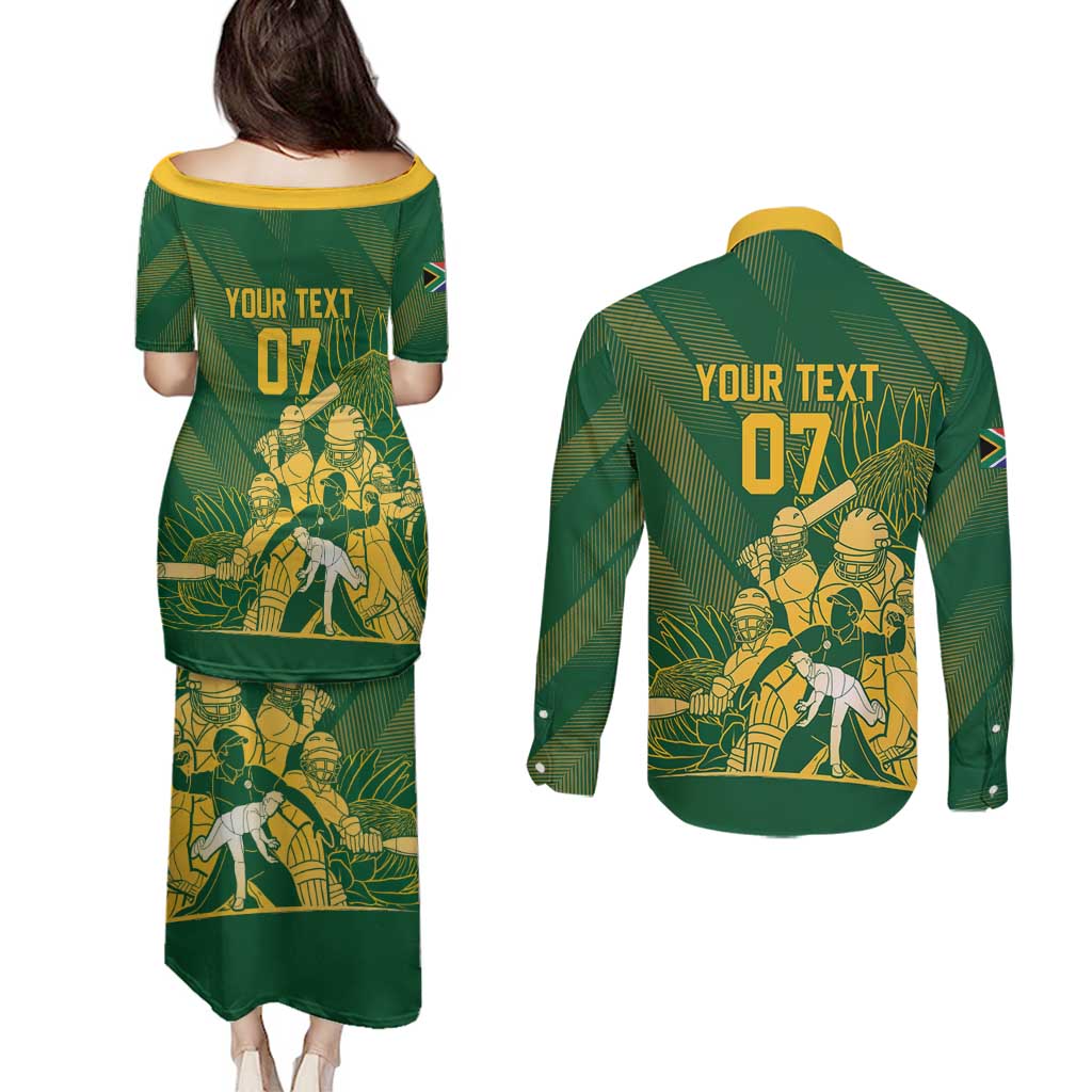 South Africa Cricket Champion Custom Couples Matching Puletasi and Long Sleeve Button Shirt Proteas Rock The World - Wonder Print Shop