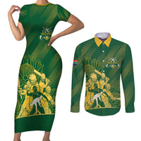 South Africa Cricket Champion Custom Couples Matching Short Sleeve Bodycon Dress and Long Sleeve Button Shirt Proteas Rock The World - Wonder Print Shop