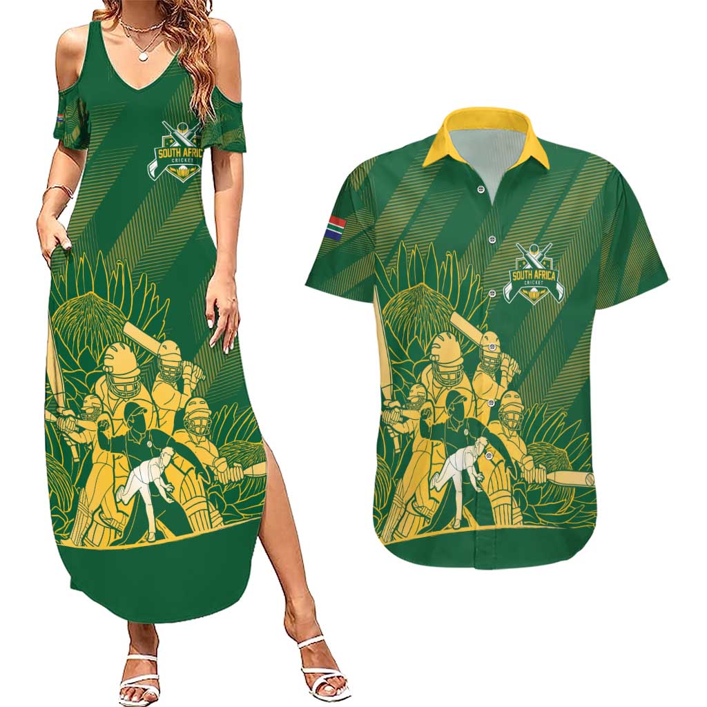 South Africa Cricket Champion Custom Couples Matching Summer Maxi Dress and Hawaiian Shirt Proteas Rock The World - Wonder Print Shop