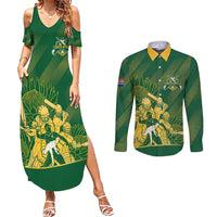 South Africa Cricket Champion Custom Couples Matching Summer Maxi Dress and Long Sleeve Button Shirt Proteas Rock The World - Wonder Print Shop