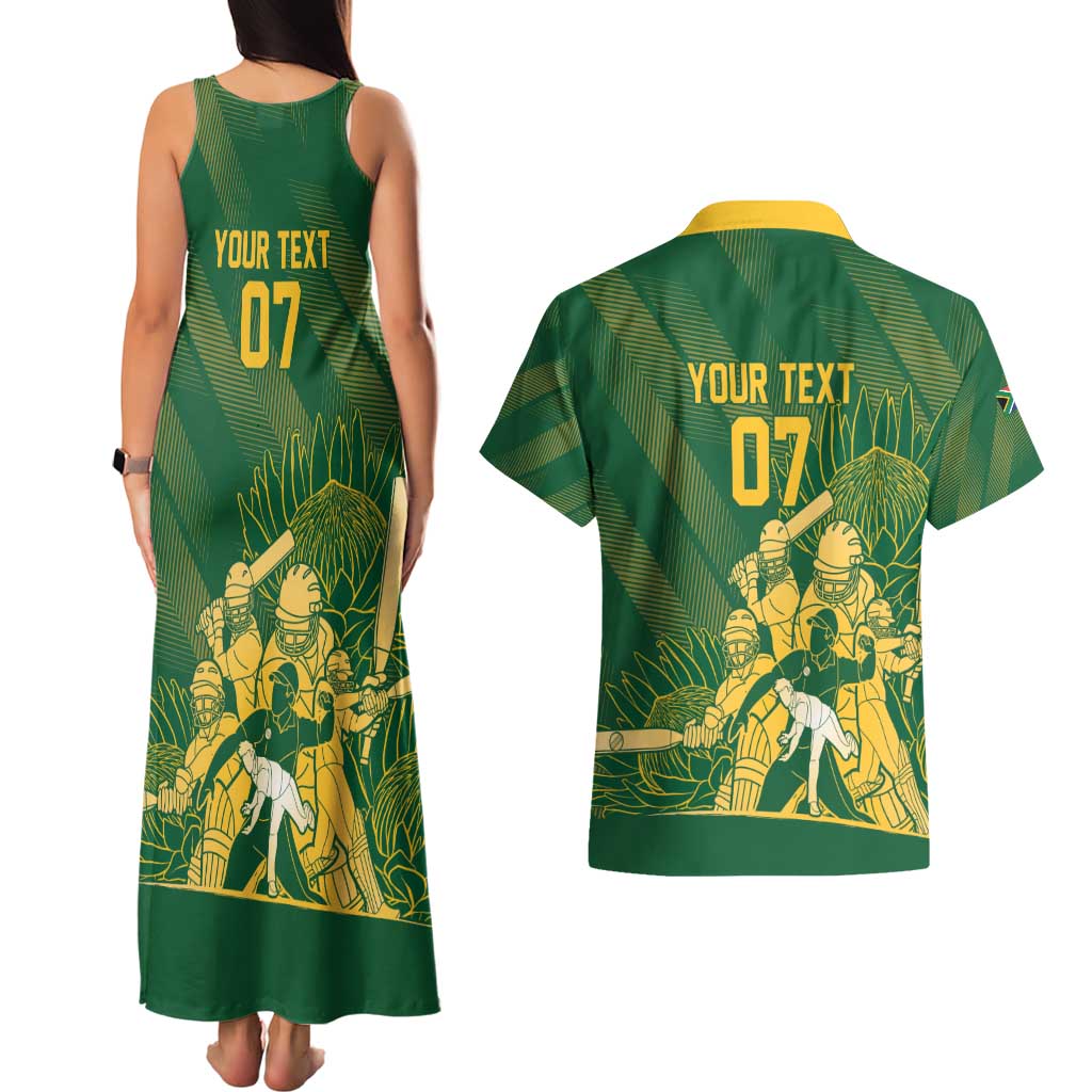 South Africa Cricket Champion Custom Couples Matching Tank Maxi Dress and Hawaiian Shirt Proteas Rock The World - Wonder Print Shop