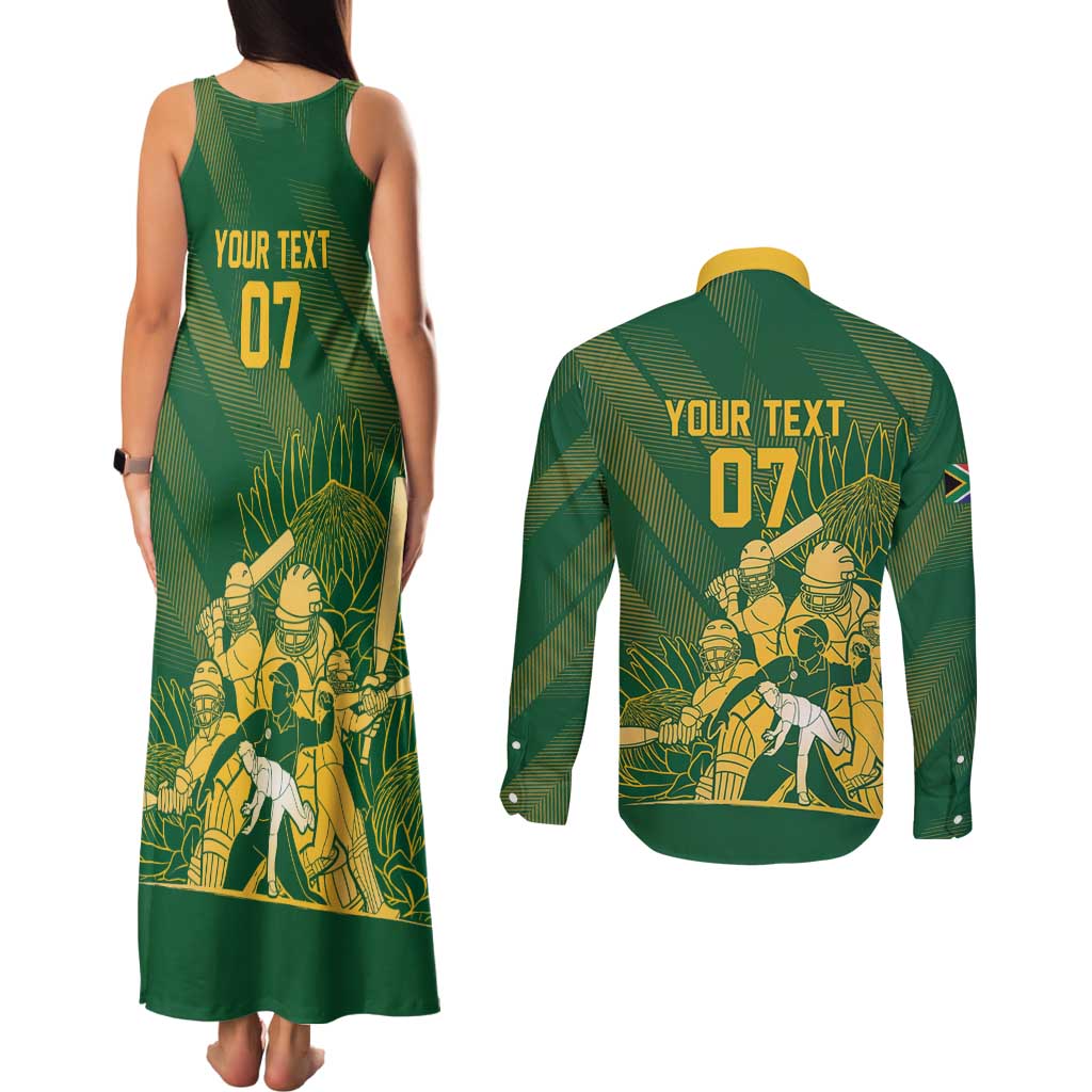 South Africa Cricket Champion Custom Couples Matching Tank Maxi Dress and Long Sleeve Button Shirt Proteas Rock The World - Wonder Print Shop
