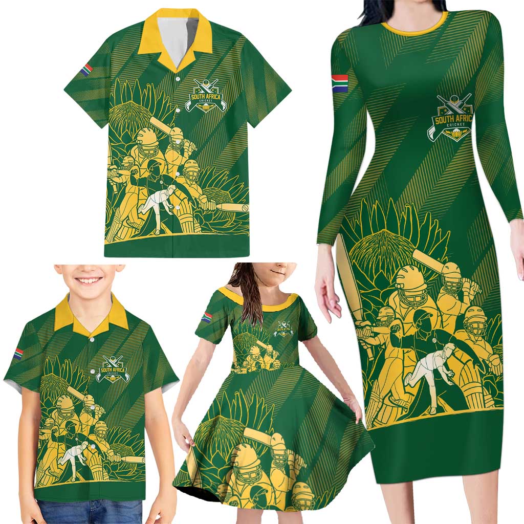 South Africa Cricket Champion Custom Family Matching Long Sleeve Bodycon Dress and Hawaiian Shirt Proteas Rock The World - Wonder Print Shop