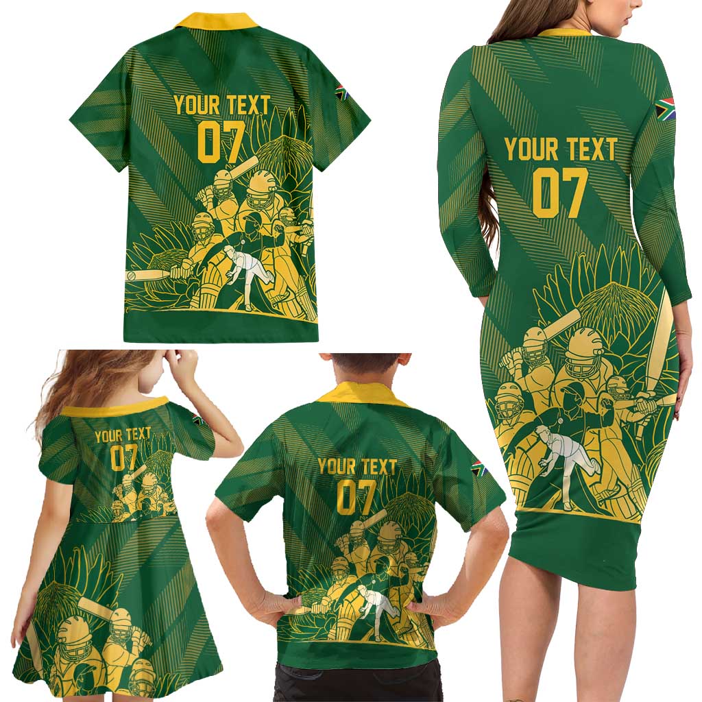 South Africa Cricket Champion Custom Family Matching Long Sleeve Bodycon Dress and Hawaiian Shirt Proteas Rock The World - Wonder Print Shop