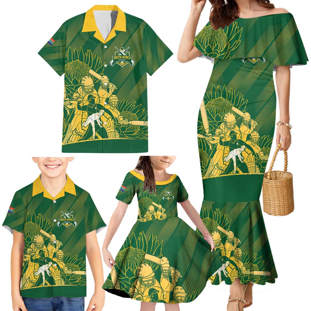 South Africa Cricket Champion Custom Family Matching Mermaid Dress and Hawaiian Shirt Proteas Rock The World - Wonder Print Shop