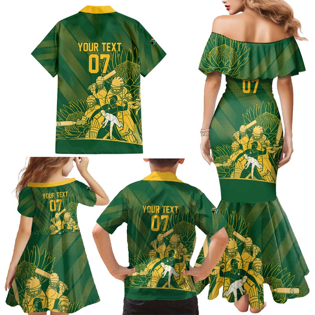 South Africa Cricket Champion Custom Family Matching Mermaid Dress and Hawaiian Shirt Proteas Rock The World - Wonder Print Shop