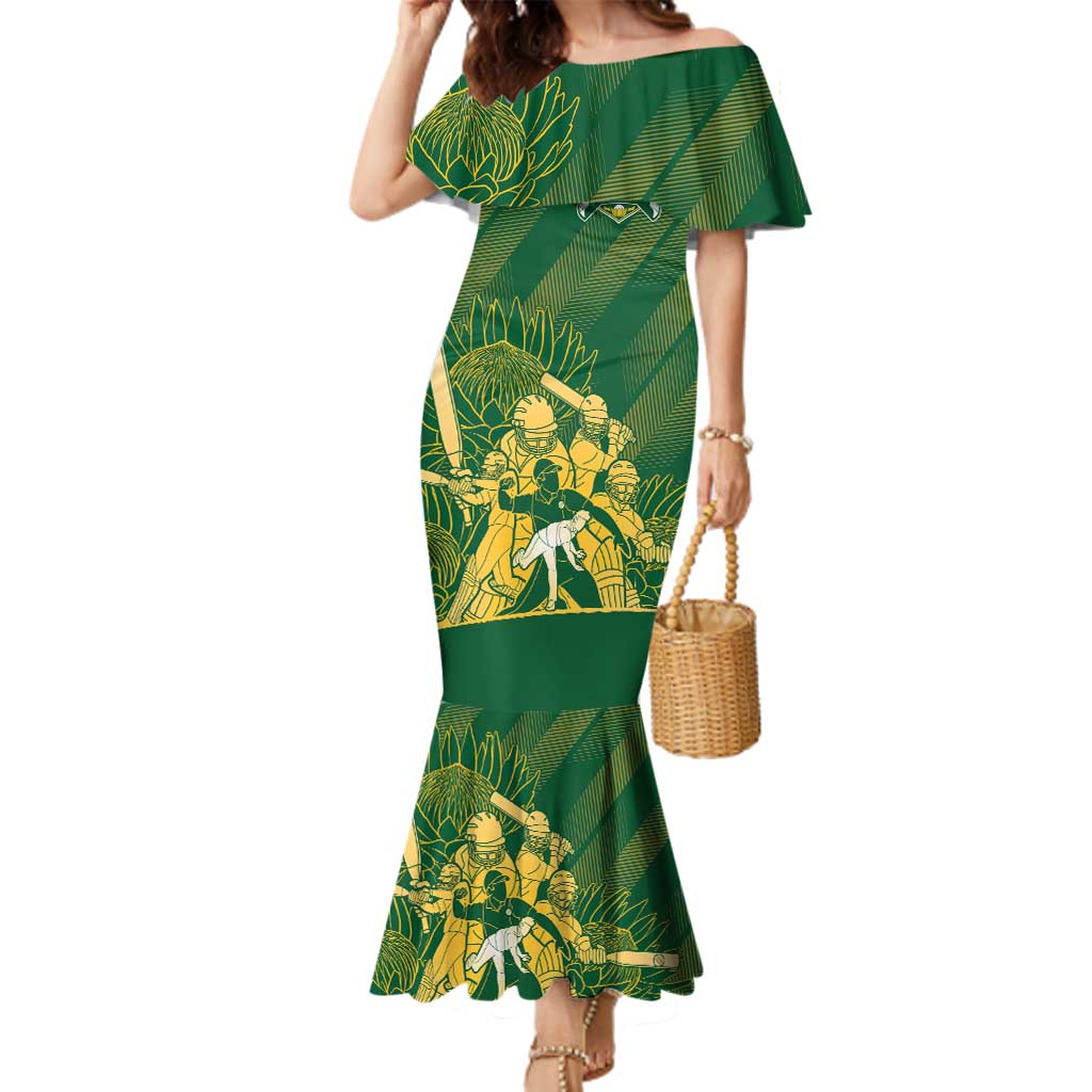 South Africa Cricket Champion Custom Family Matching Mermaid Dress and Hawaiian Shirt Proteas Rock The World - Wonder Print Shop