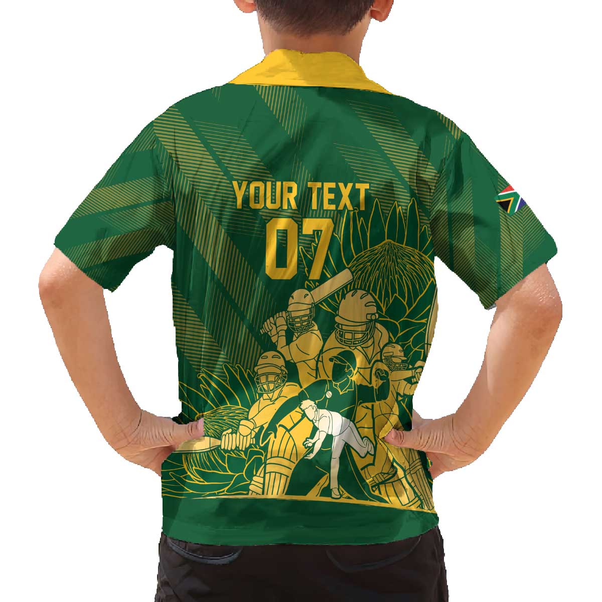 South Africa Cricket Champion Custom Family Matching Off The Shoulder Long Sleeve Dress and Hawaiian Shirt Proteas Rock The World - Wonder Print Shop