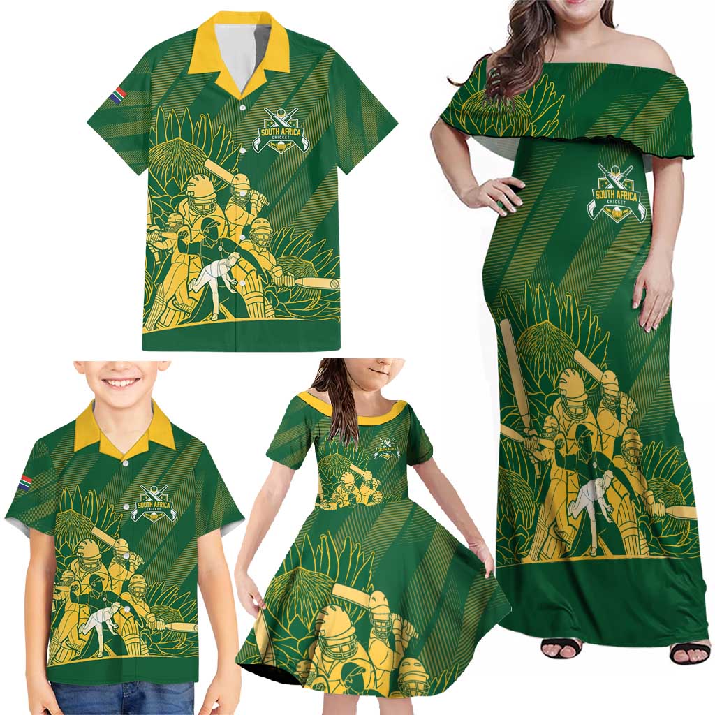 South Africa Cricket Champion Custom Family Matching Off Shoulder Maxi Dress and Hawaiian Shirt Proteas Rock The World - Wonder Print Shop