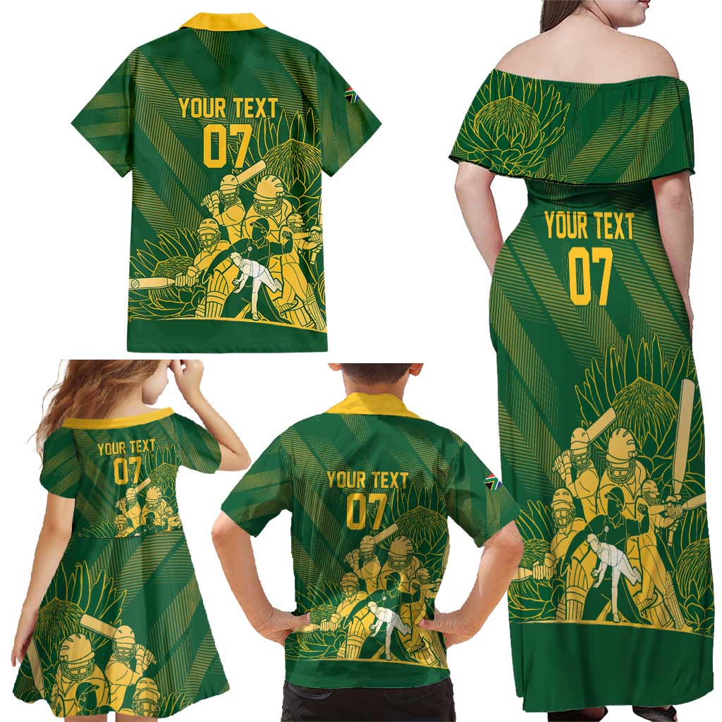 South Africa Cricket Champion Custom Family Matching Off Shoulder Maxi Dress and Hawaiian Shirt Proteas Rock The World - Wonder Print Shop